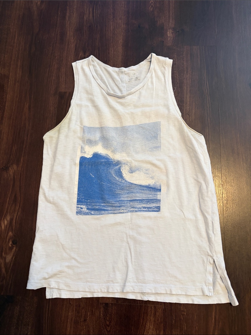 aerie Dusty Blue Tank Top with Blue Wave Graphic - Picture 1 of 4